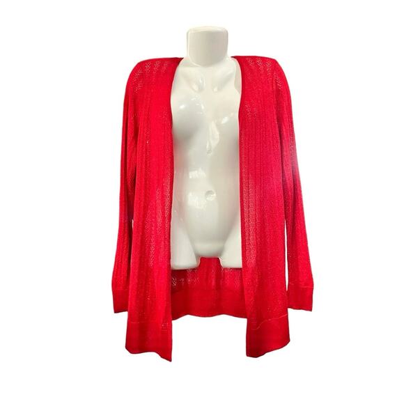 Chico's Sweaters - Chico's Women's Red Sparkly Open Front Lightweight Long Slv Cardigan SZ 2 US12/L
